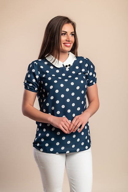 Top con stampa a pois, blu scuro