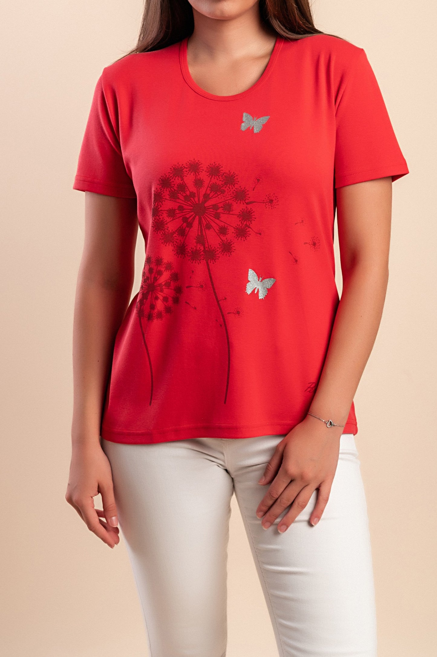 T-shirt in cotone con stampa, rossa