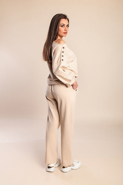 Completo due pezzi in cotone, beige