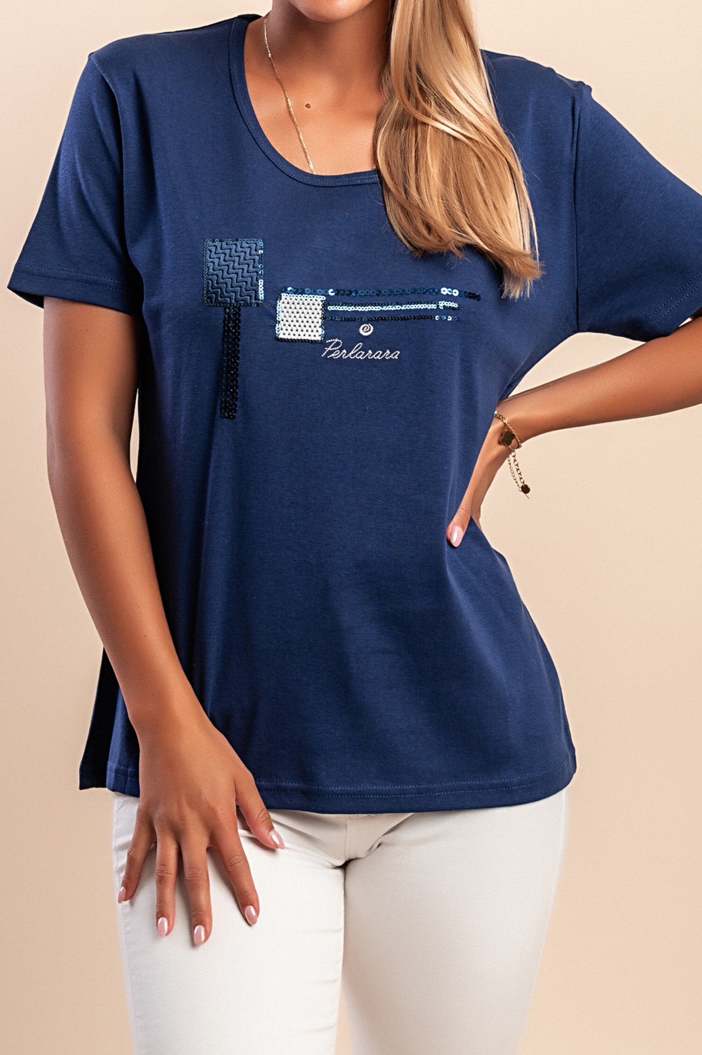 T-shirt girocollo, blu scuro