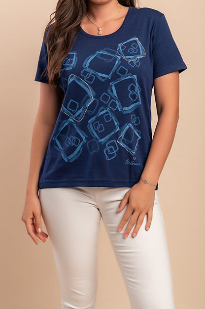 T-shirt in cotone con stampa, blu scuro