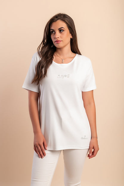 T-shirt in cotone con scollo rotondo, rossa