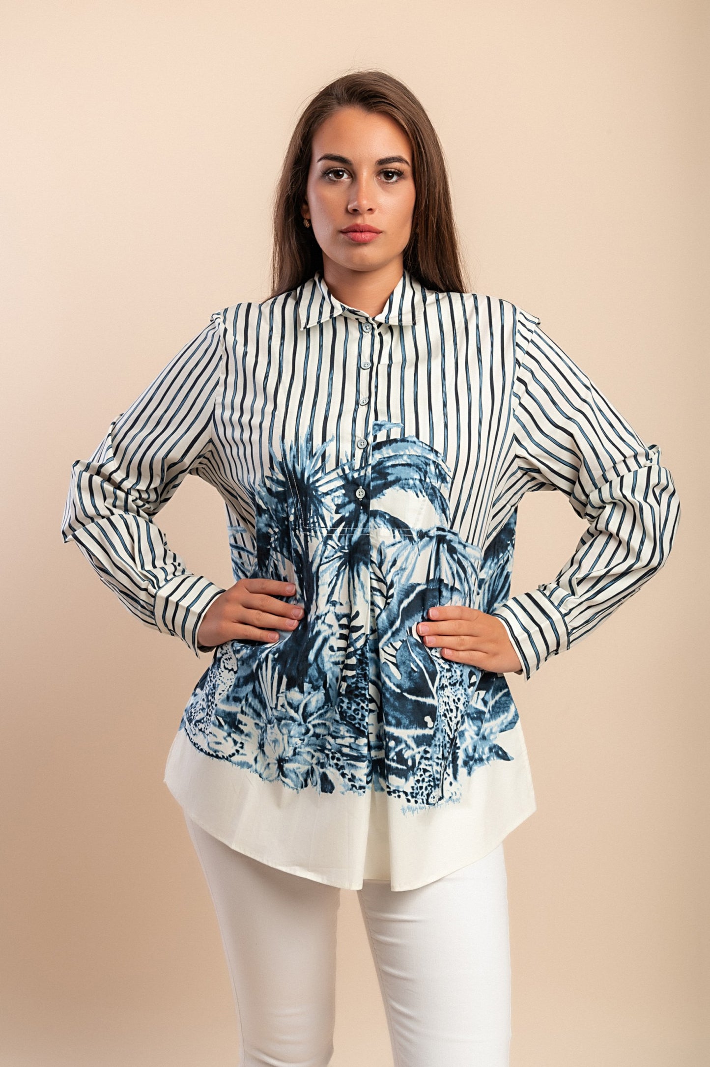 Camicia in cotone con stampa, bianca