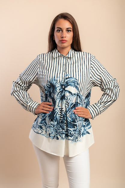 Camicia in cotone con stampa, bianca