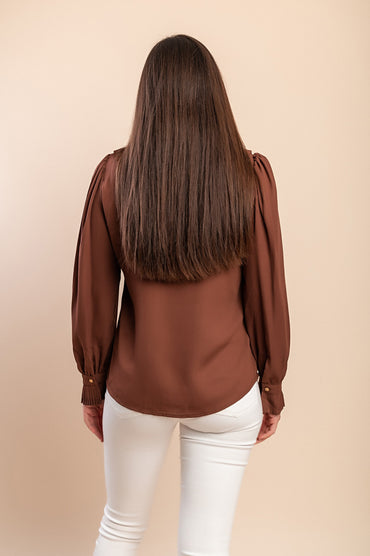 Blusa con dettaglio plissettato, marrone