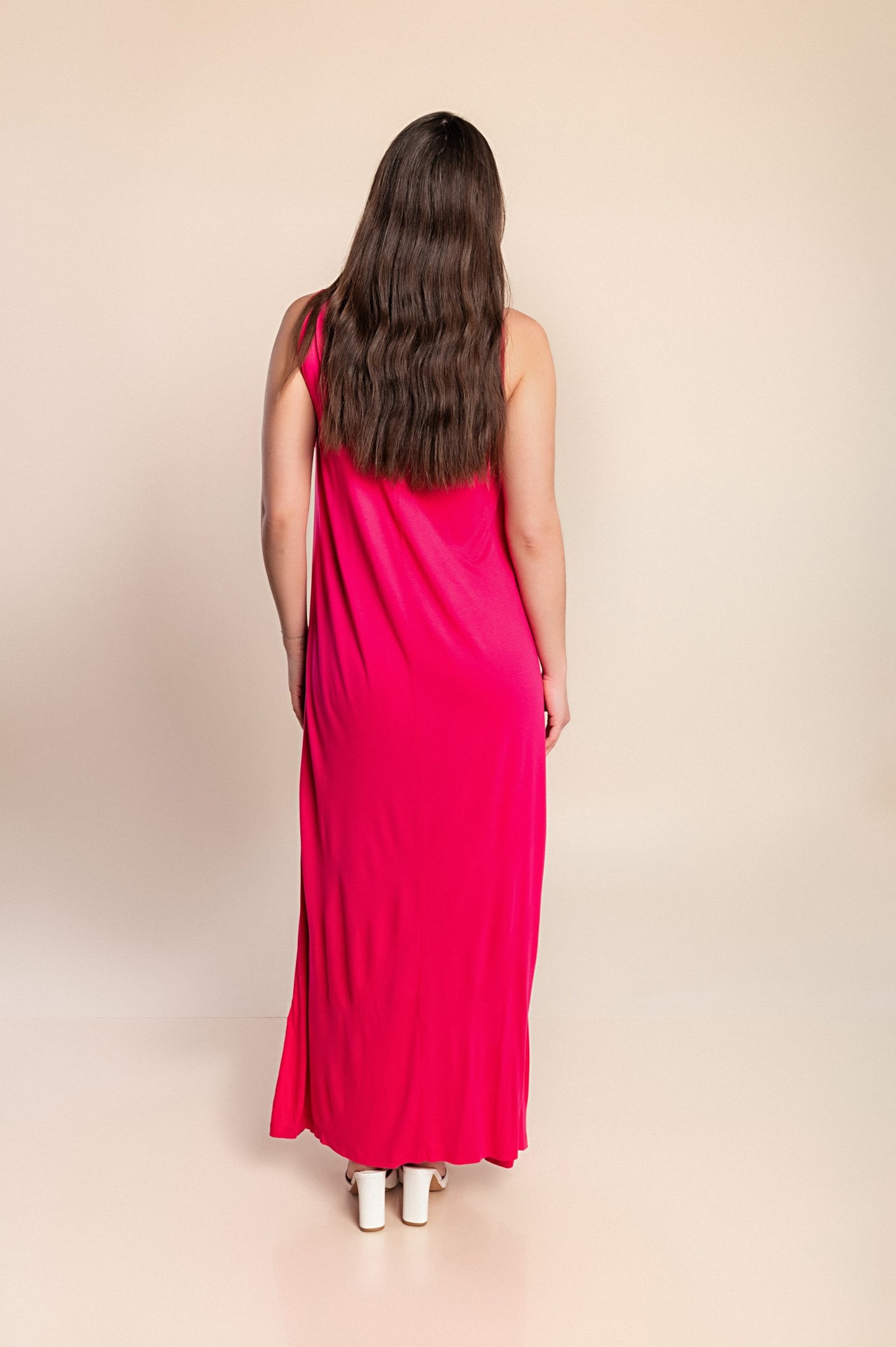 Abito lungo taglie forti, fucsia