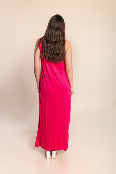 Abito lungo taglie forti, fucsia