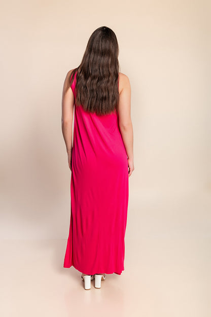 Abito lungo taglie forti, fucsia