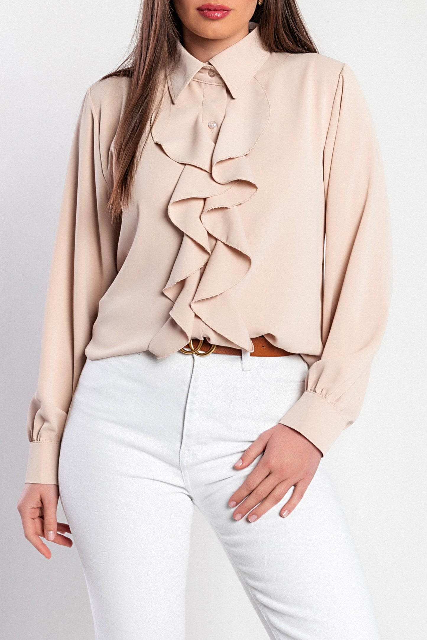 Camicia elegante con volant, bianca