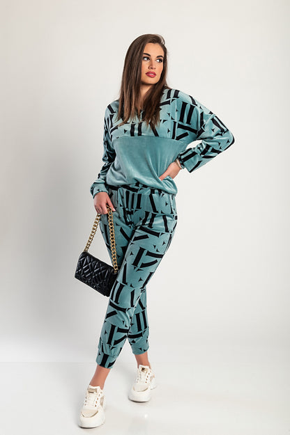 Tuta in finto velluto con stampa di lettere Laureta, Menta