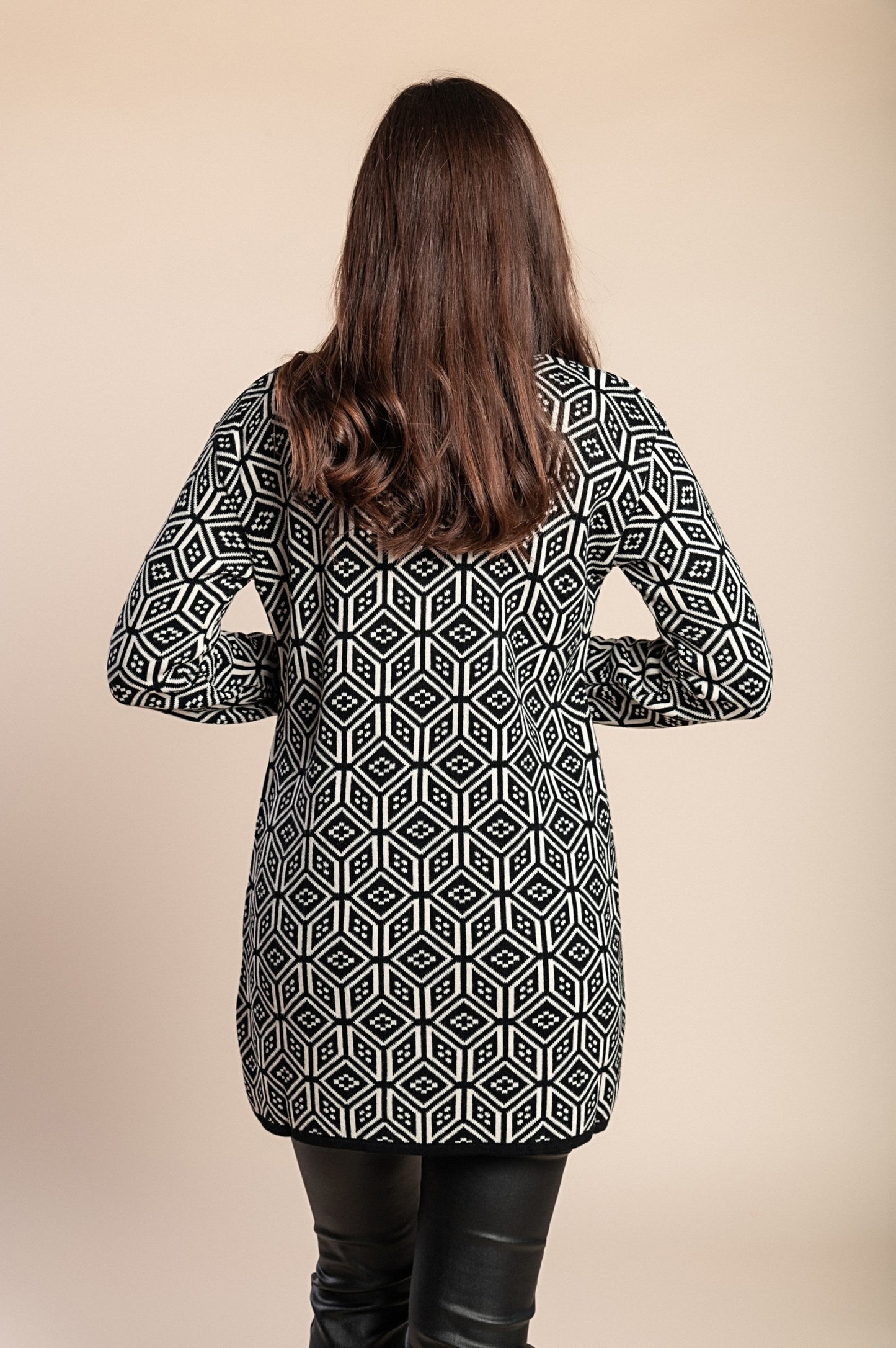 Cardigan lavorato a maglia fantasia, nero/bianco