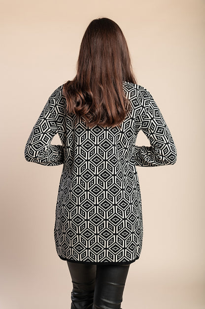 Cardigan lavorato a maglia fantasia, nero/bianco