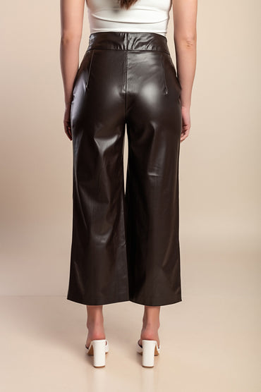 Pantaloni in pelle 7/8 taglie forti, marroni