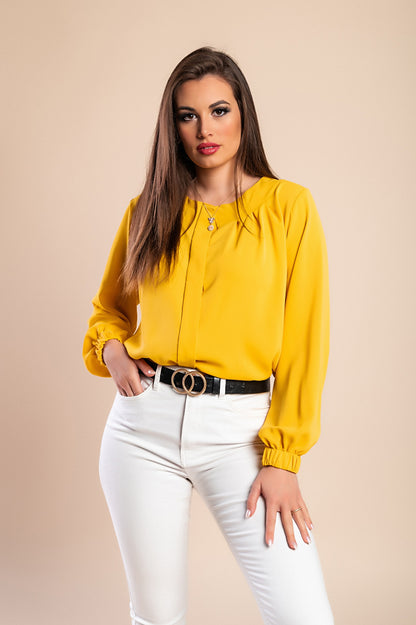 Camicia elegante con scollo rotondo, bianca