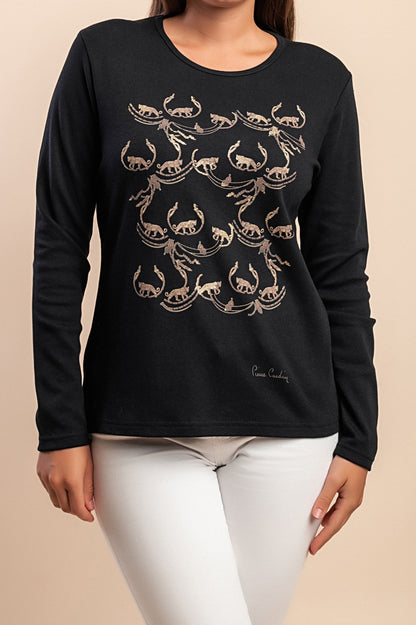 Maglia in cotone a maniche lunghe, nera
