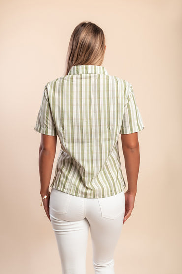 Camicia a righe a maniche corte, verde
