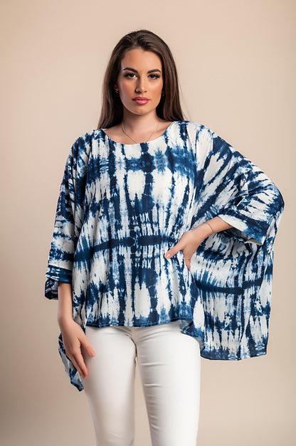 Camicetta stampata taglie forti, blu