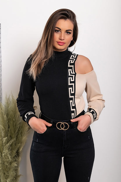 Maglietta con stampa geometrica Nelyna, nero e beige