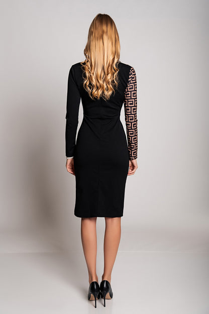 Abito midi elegante con stampa geometrica Melva, nero