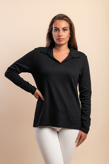 Top a manica lunga in cotone, nero