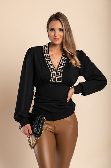 Top con stampa geometrica, nero