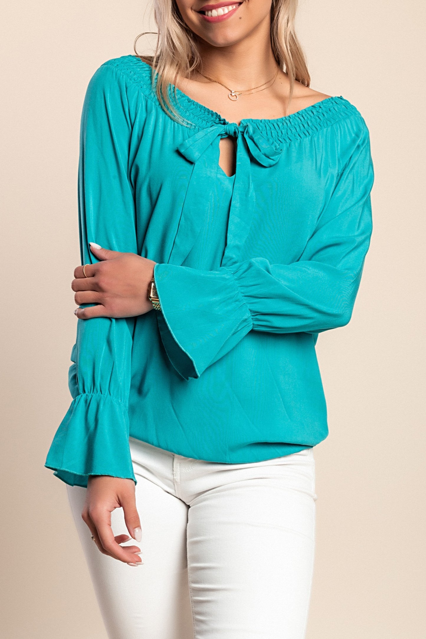 Camicetta taglie forti con maniche a 3/4, petrolio