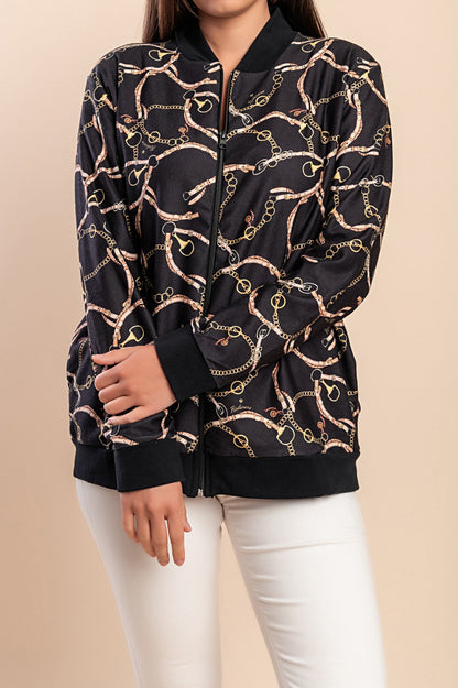 Felpa in cotone con zip e stampa, nera