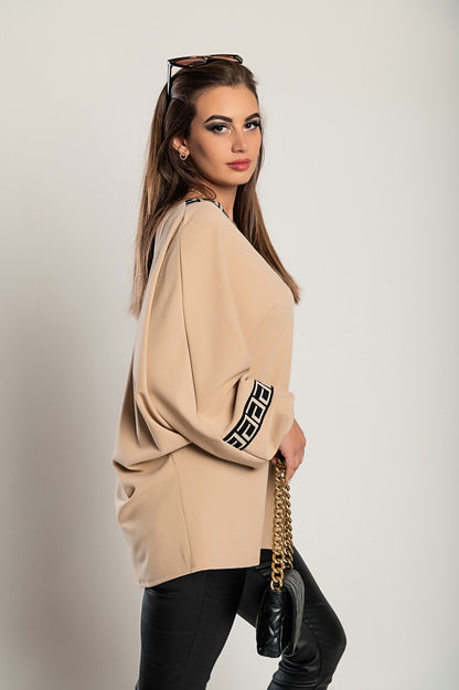 Top ampio con stampa geometrica, beige