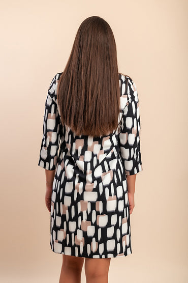 Abito midi con stampa, beige