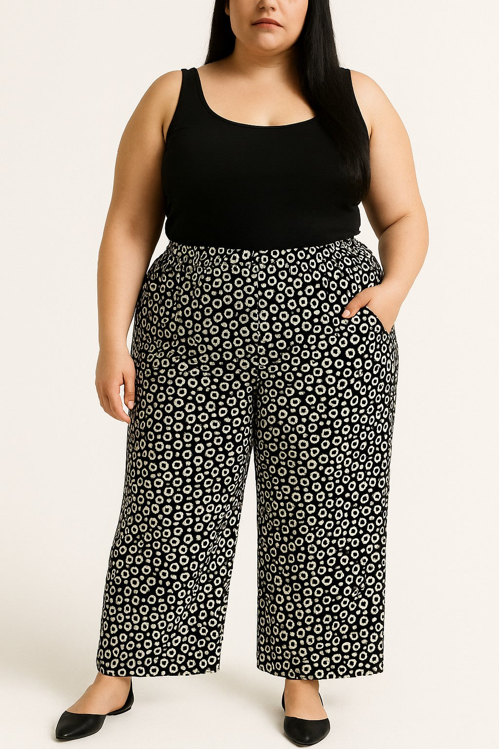 Pantaloni stampati taglie forti, neri