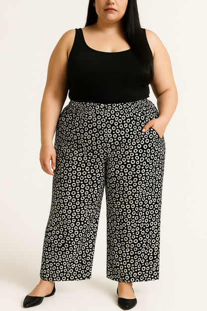 Pantaloni stampati taglie forti, neri