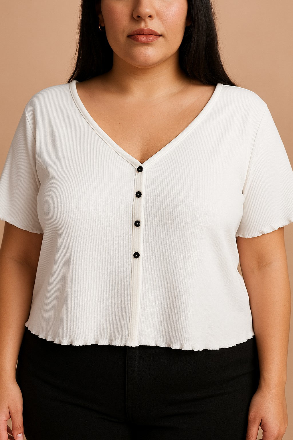 Camicia in cotone con bottoni, taglia comoda, bianca