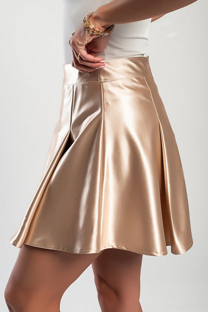 Minigonna elegante in finto raso, marrone