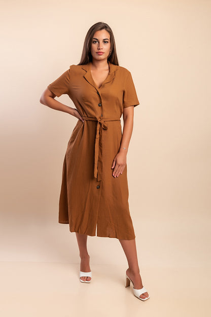 Abito midi con cintura, marrone