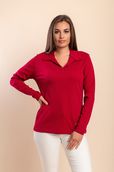 Camicia a maniche lunghe con colletto, rossa