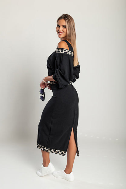 Completo elegante con top ampio e gonna attillata, nero