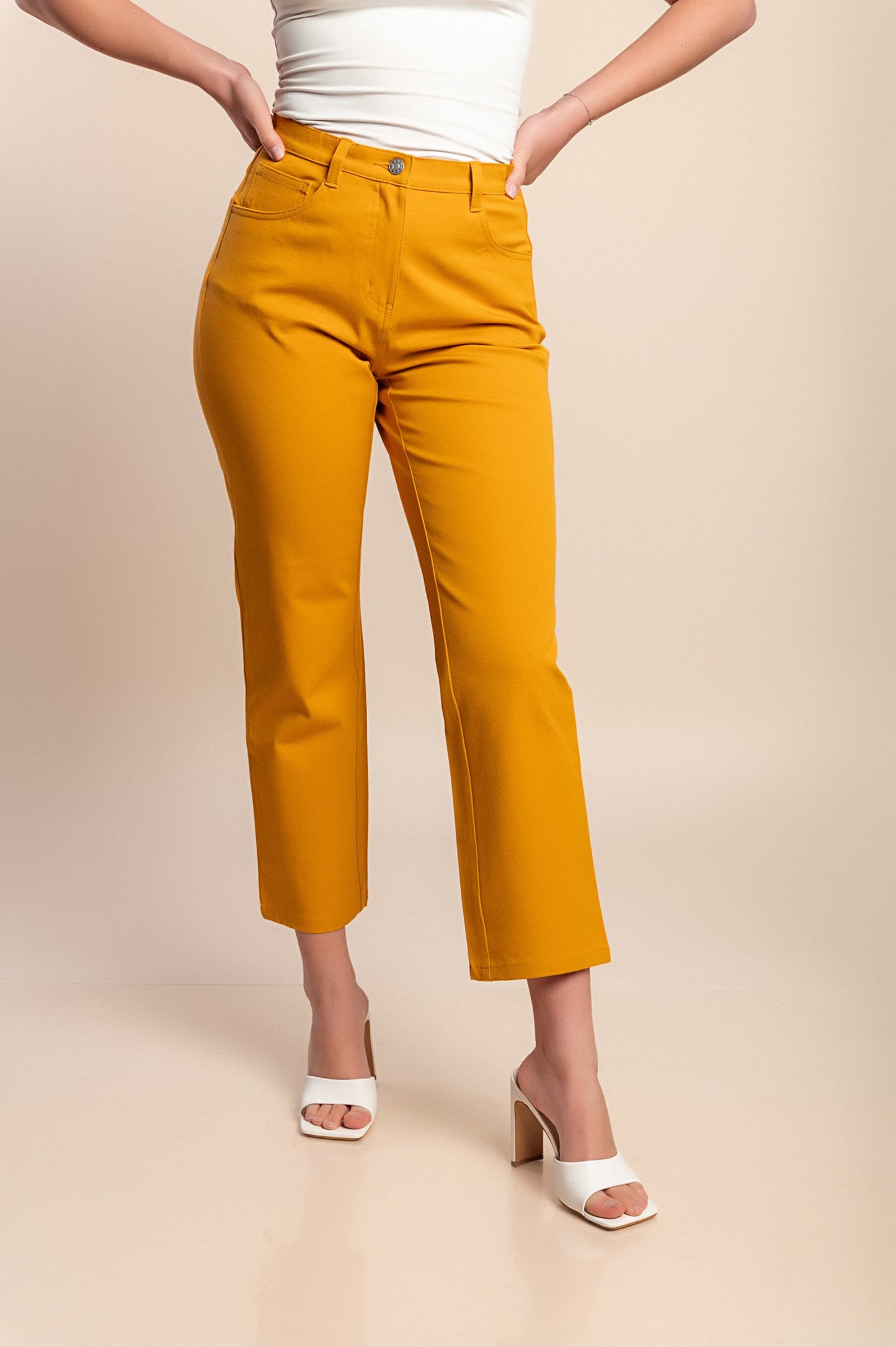 Pantaloni in cotone taglie forti, senape