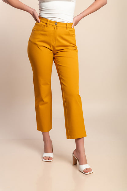 Pantaloni in cotone taglie forti, senape