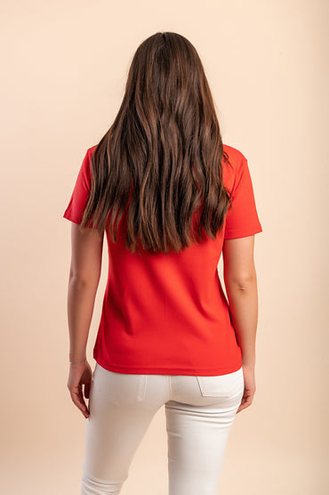 T-shirt in cotone con scollo rotondo, rossa