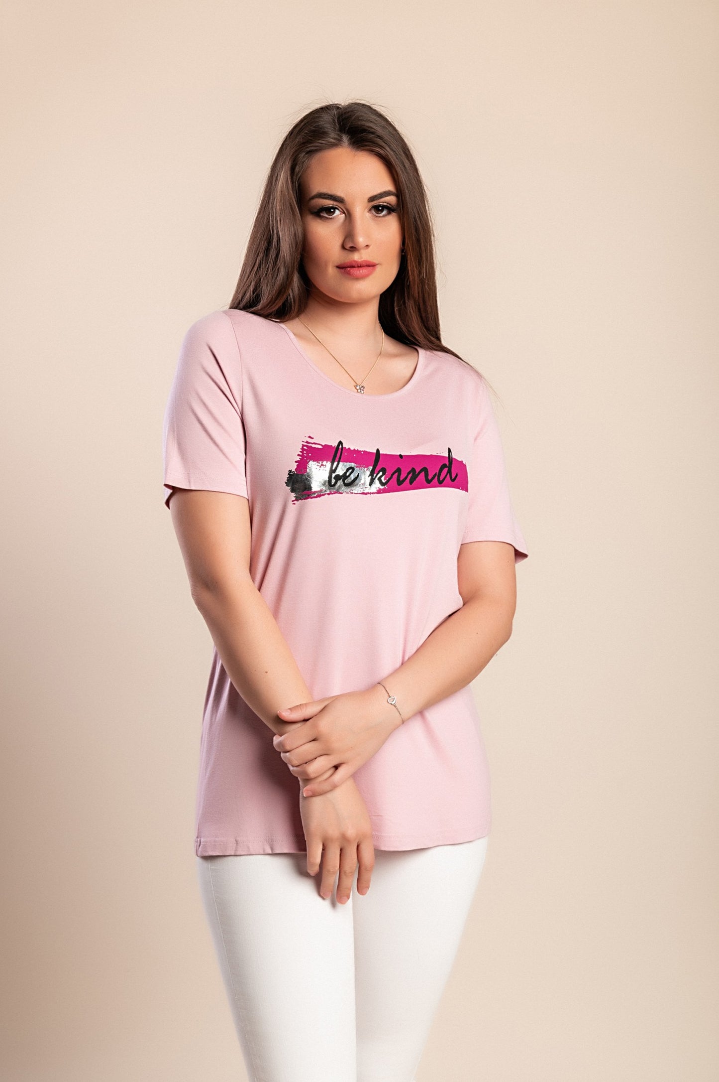 Maglietta stampata taglie forti, rosa