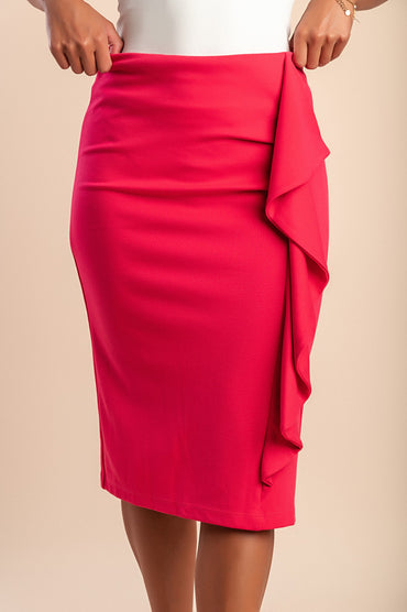 Gonna midi con volant, fucsia