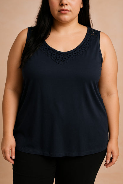 Top in cotone con pizzo, blu scuro