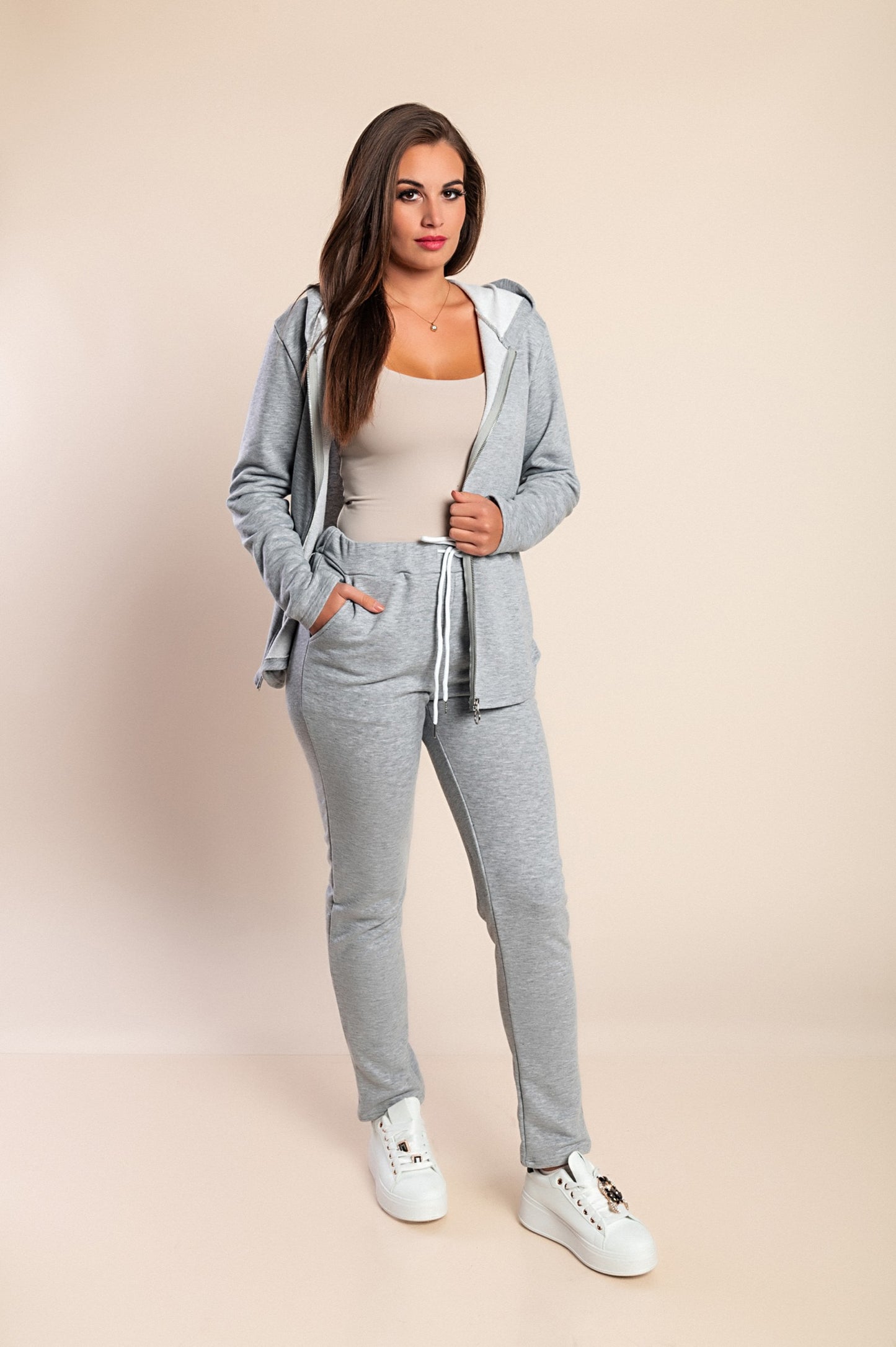 Completo tuta con zip, grigio chiaro