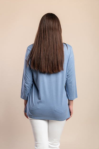 Top a maniche 3/4 taglie forti, azzurro