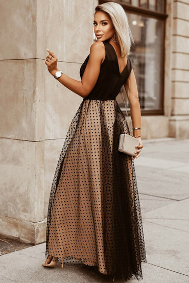 Elegante maxi abito a pois, nero