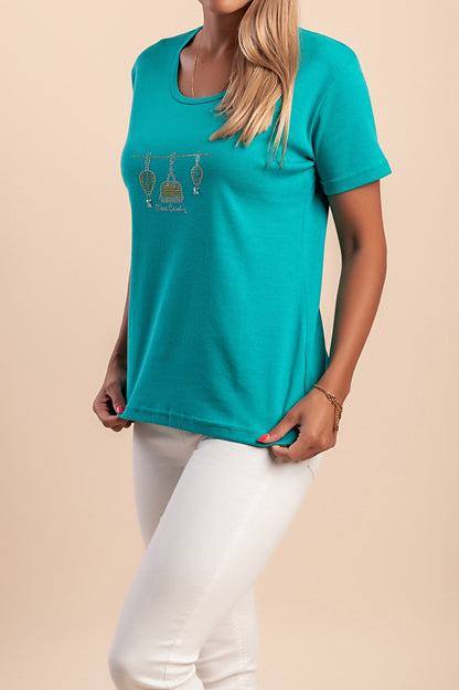 T-shirt in cotone con stampa, turchese