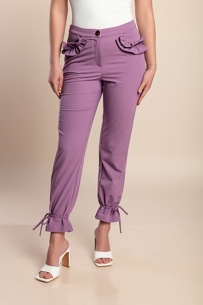 Pantaloni lunghi con volant, lilla