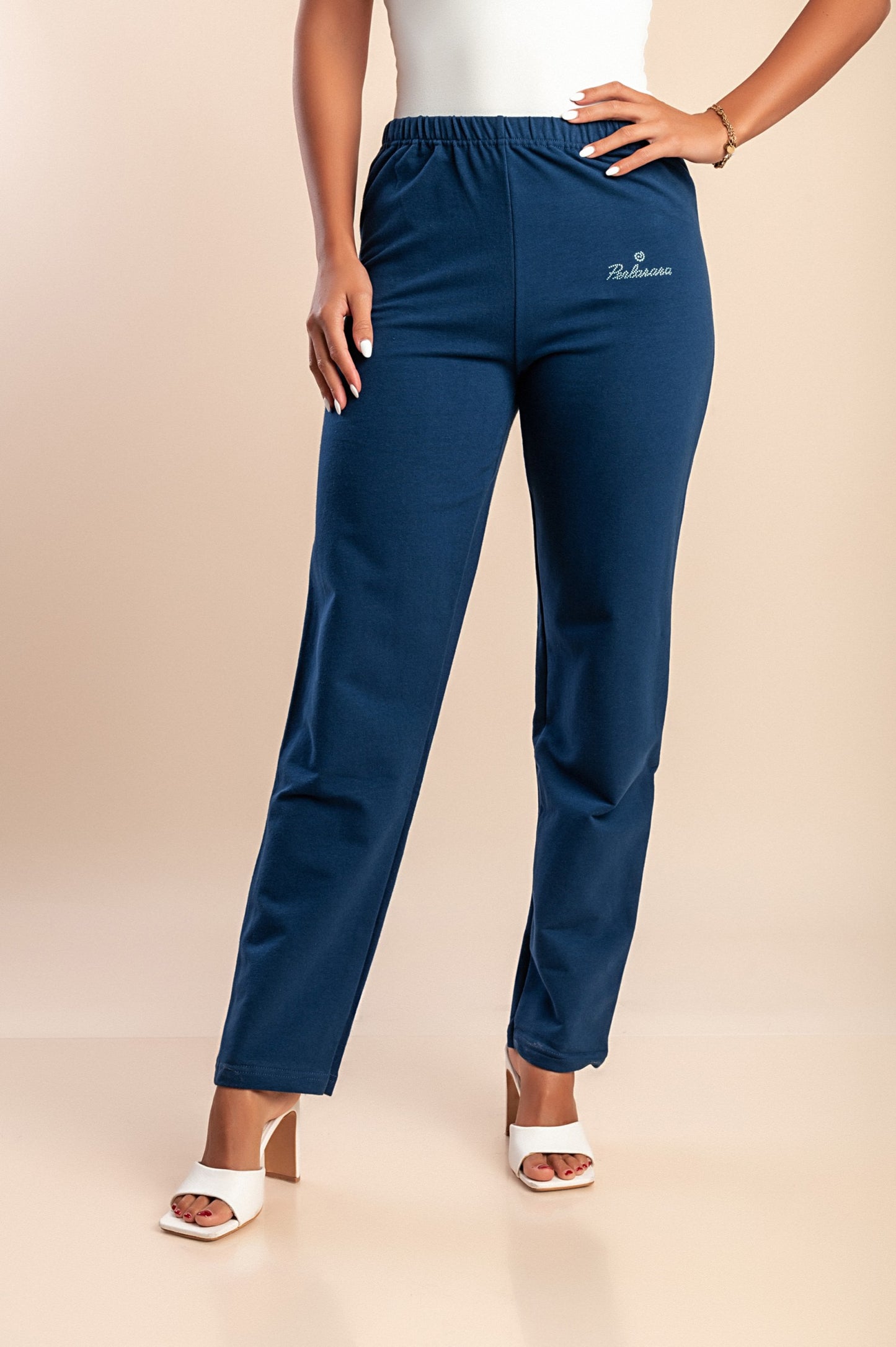 Pantaloni in cotone con elastico, blu
