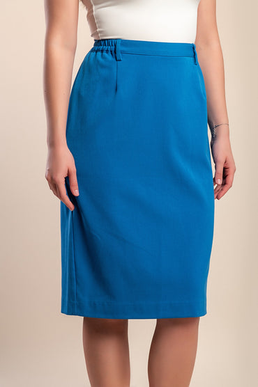 Gonna midi taglie forti con elastico in vita, blu