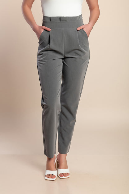 Eleganti pantaloni lunghi a vita alta, grigi